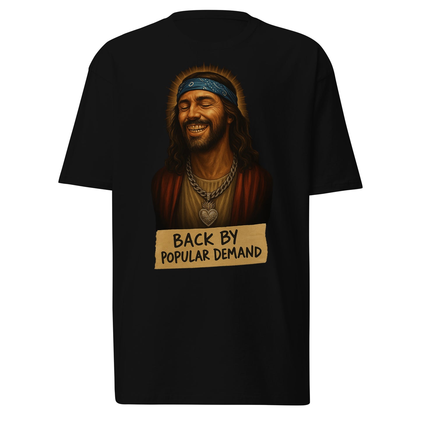 Back By Popular Demand funny Mexican shirt with Jesus parody in hip hop style, perfect Easter shirt on white background
