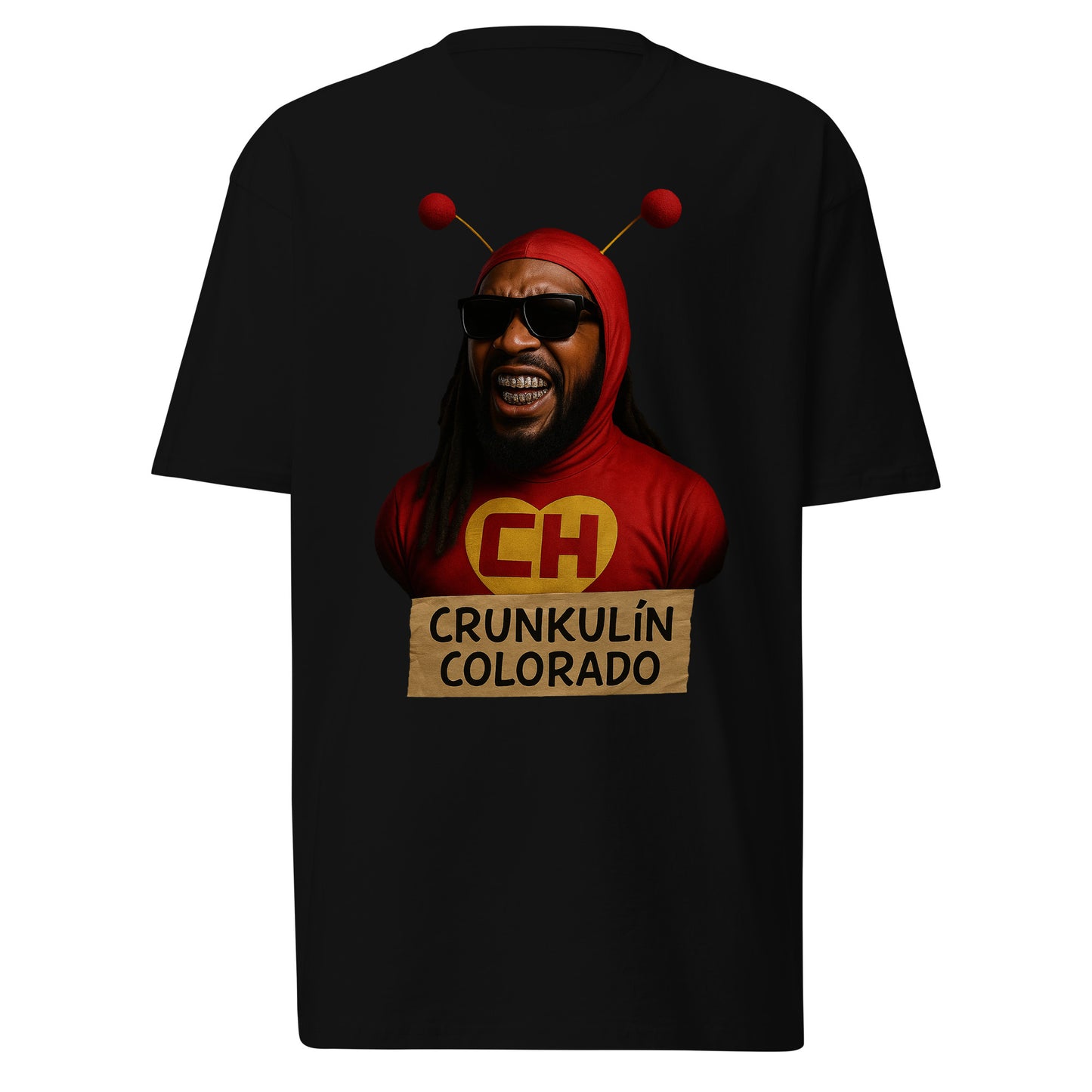 Lay flat of Crunkulín Colorado graphic tee on white background – Funny Mexican Shirt blending parody and party vibes.Product mockup