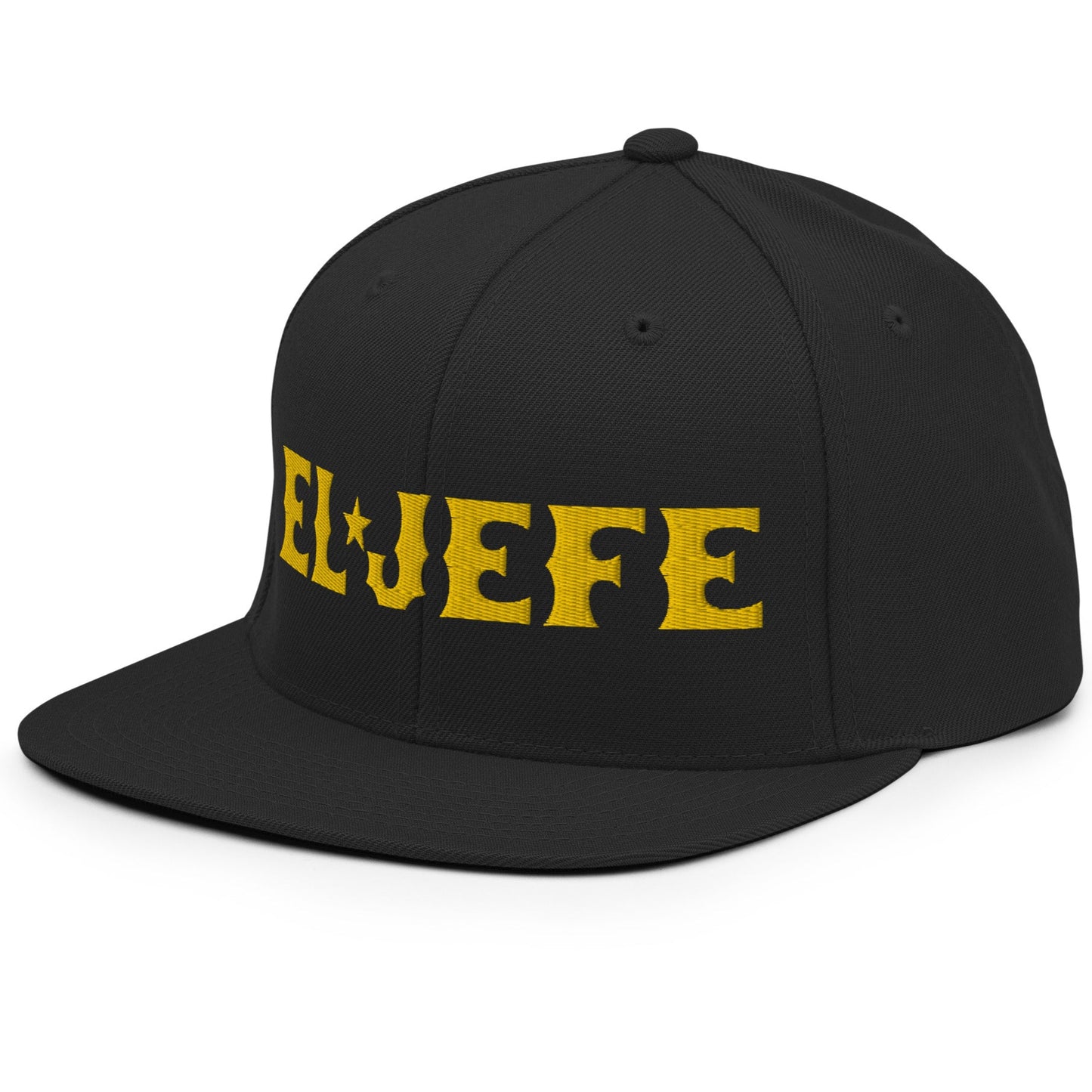 Side profile of the El Jefe Snapback, highlighting the structured shape and premium embroidery details.