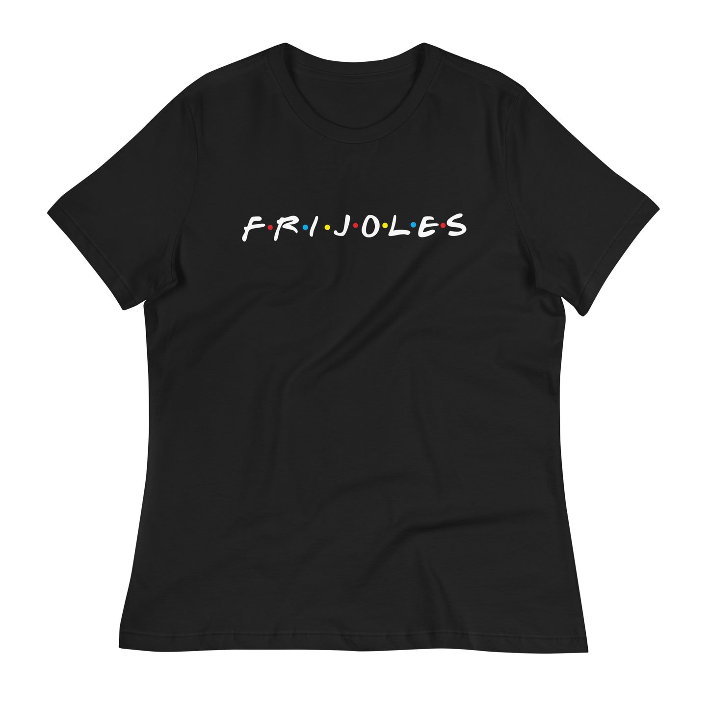 Black Frijoles funny Mexican tshirt wrinkled mock up. This is a parody FRIENDS shirt.