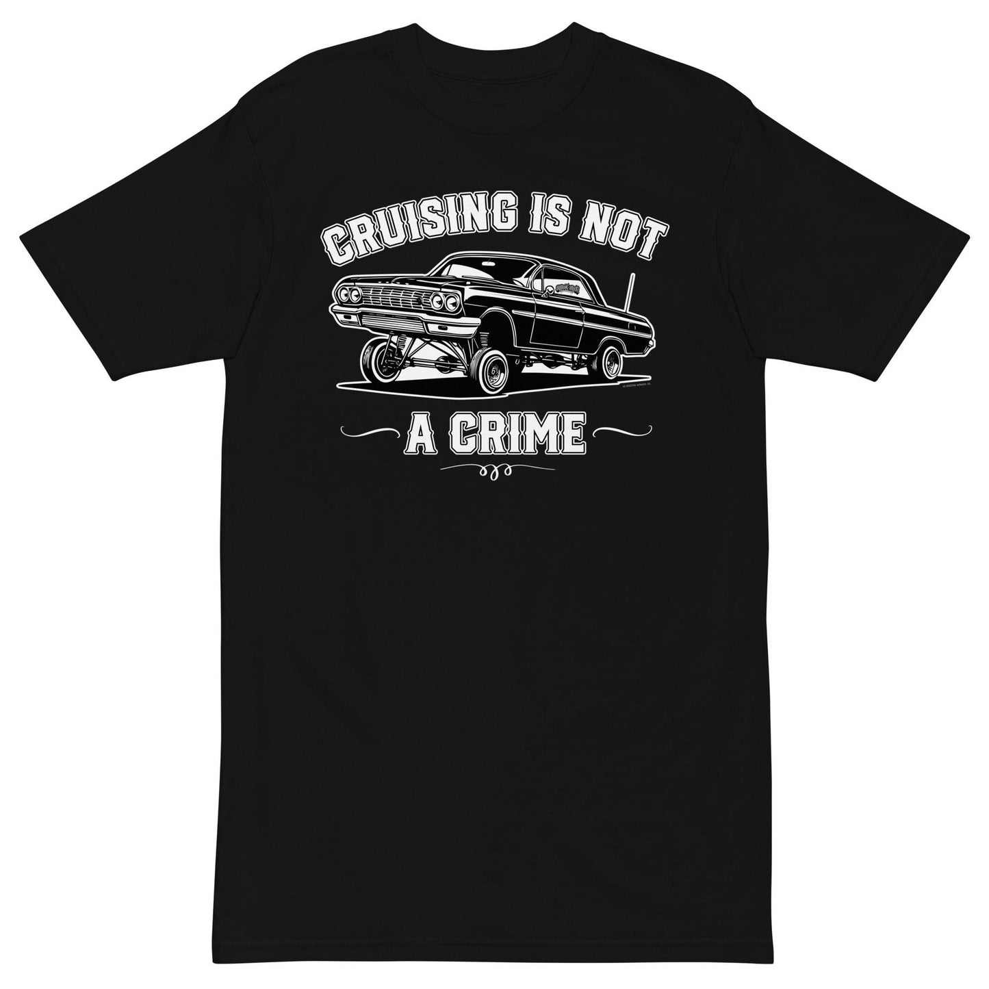 Flat lay of 'Cruising Is Not a Crime' T-Shirt showcasing the classic lowrider design.