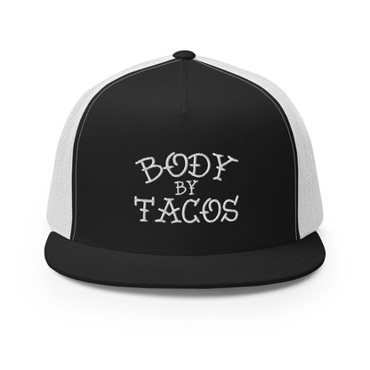 Black/White Body by Tacos trucker snapback, showing the structured five-panel high-profile design.