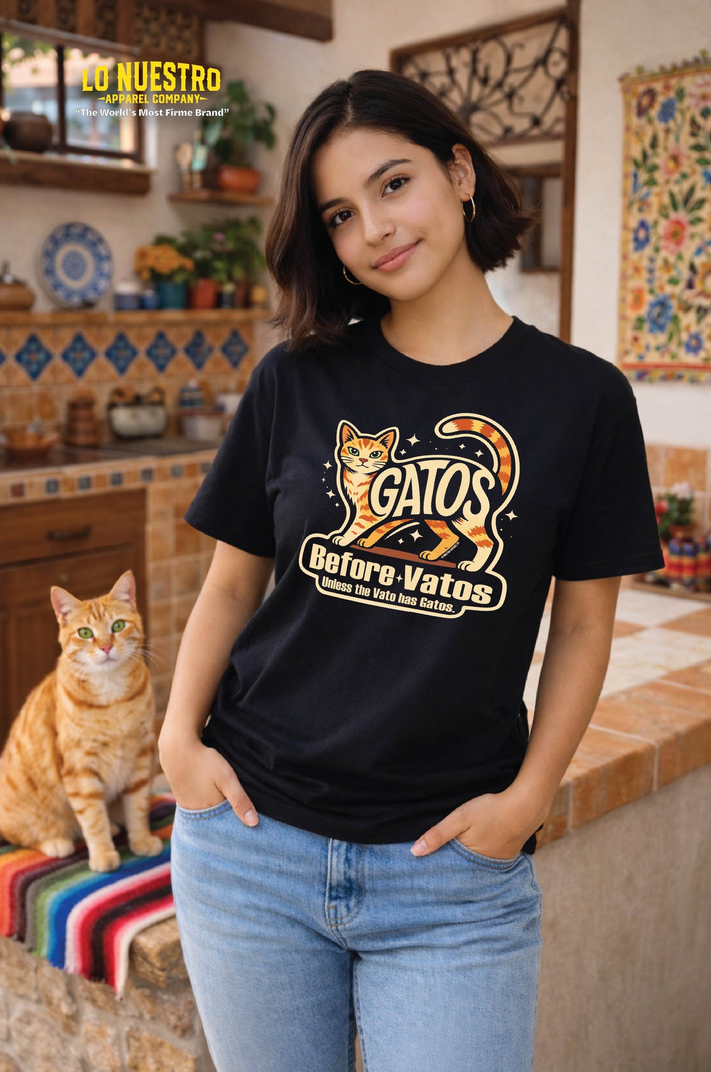 Gatos Before Vatos Women’s T-Shirt Funny Cat Lover Graphic Tee