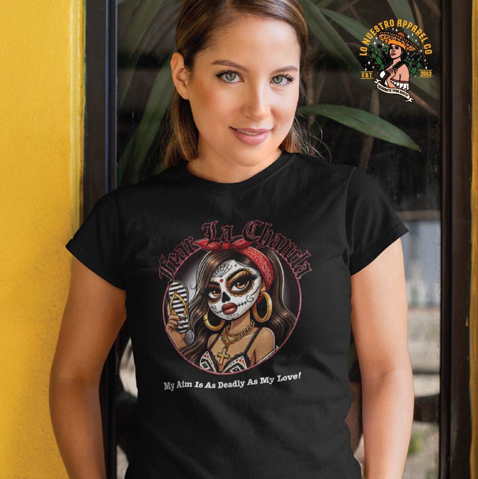 A young model wearing the Fear La Chancla T-shirt. Lo Nuestro Apparel is always bringing the best in Chicano Clothing, Mexican Style and Funny Shirts.