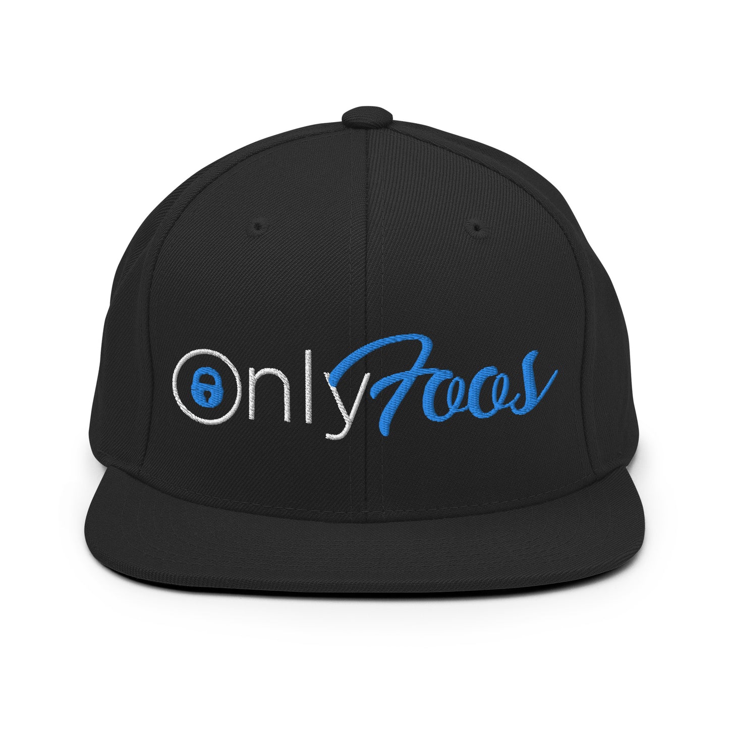 Black snapback hat with "Only Foos" text in white, featuring a flat bill and adjustable snapback closure.Black snapback hat with "Only Foos" text in white, featuring a flat bill and adjustable snapback closure.