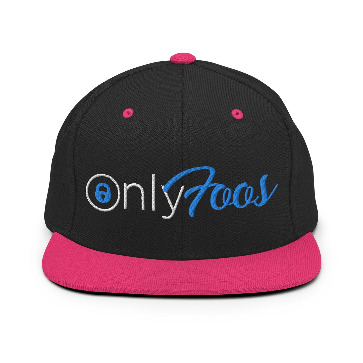 Black/Neon Pink snapback hat with "Only Foos" text in neon pink, adjustable fit, adding a bold touch to urban streetwear.