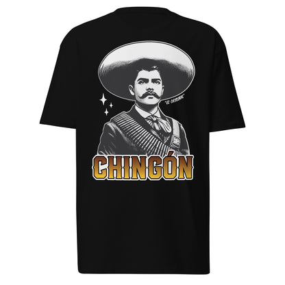 El Chingón T-Shirt featuring a bold graphic of a Mexican revolutionary-style figure. This Mexican streetwear tee blends cultura and modern style."