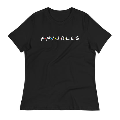 Black Frijoles funny Mexican tshirt wrinkled mock up. This is a parody FRIENDS shirt.