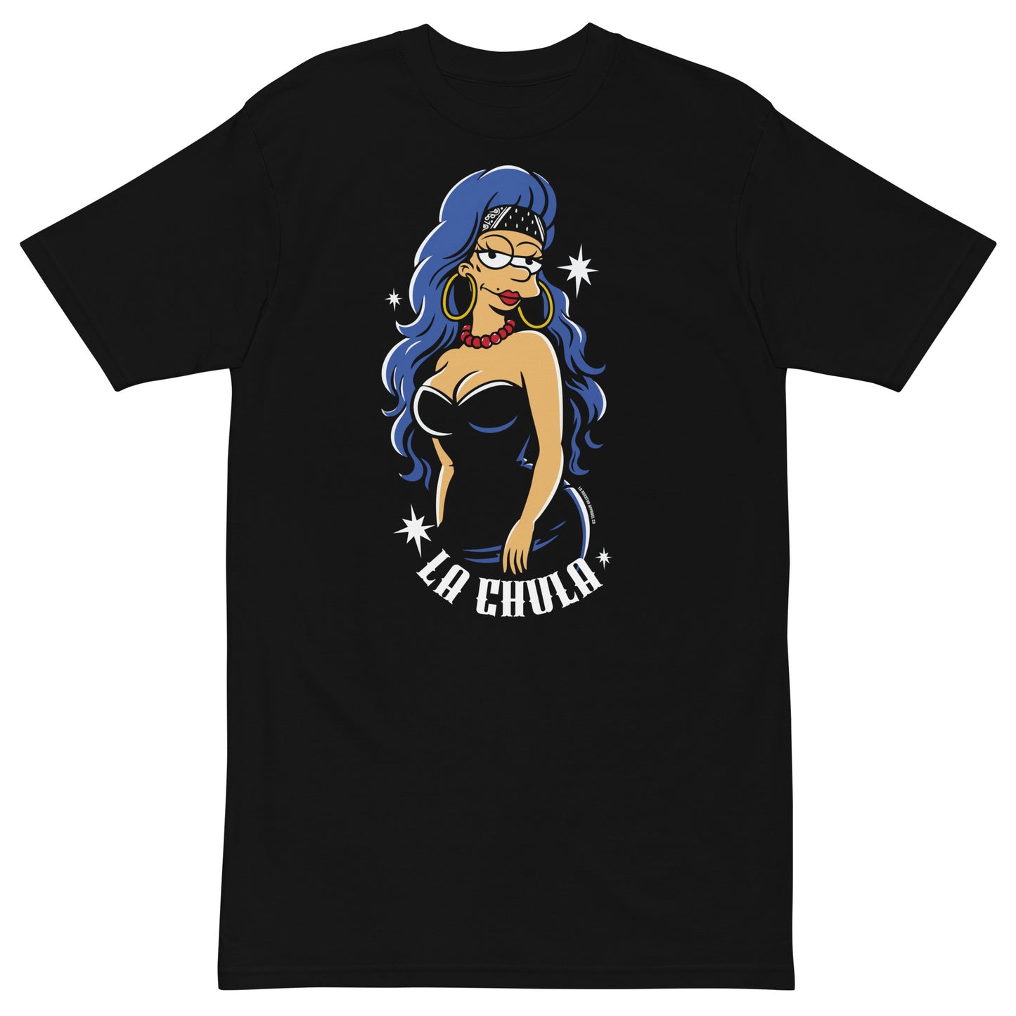 La Chula graphic t-shirt front view with sleeves spread out black relaxed fit streetwear tee