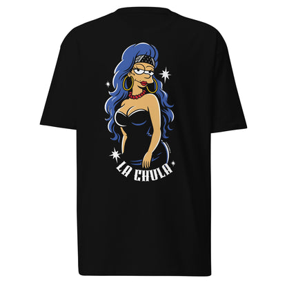 La Chula graphic t-shirt front design on white background ghost mockup black streetwear tee