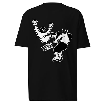 Mock up of the Lucha Libre Shirt Los Luchadores. Funny Mexican T Shirts and Chicano Clothing.