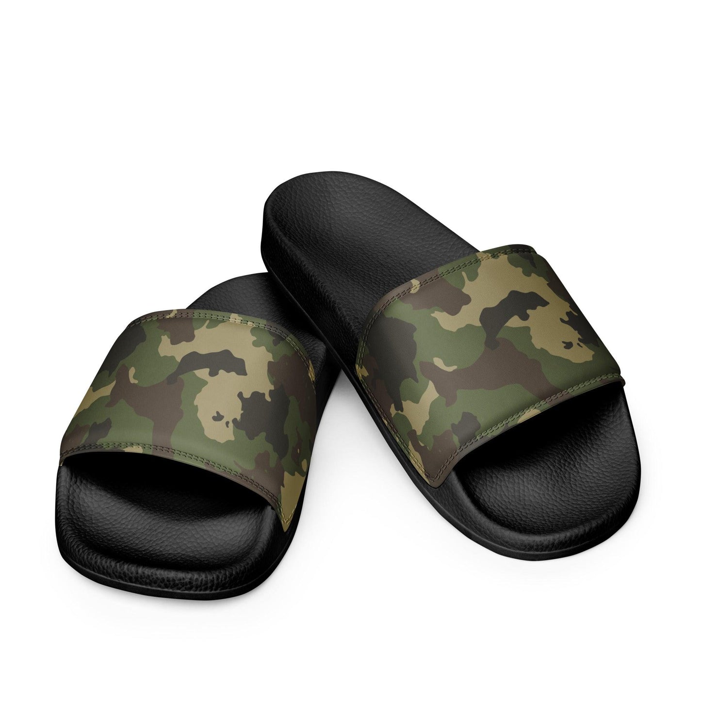 Rugged camo slide sandals for men featuring a military-inspired print and a slip-on design for all-day comfort.