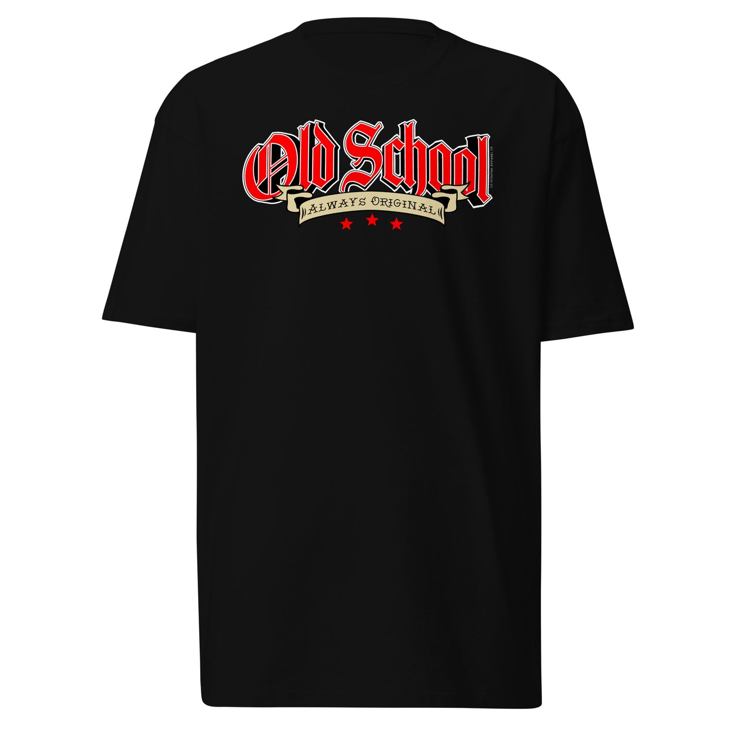 Front view of black "Old School Always Original" T-shirt featuring classic text design.