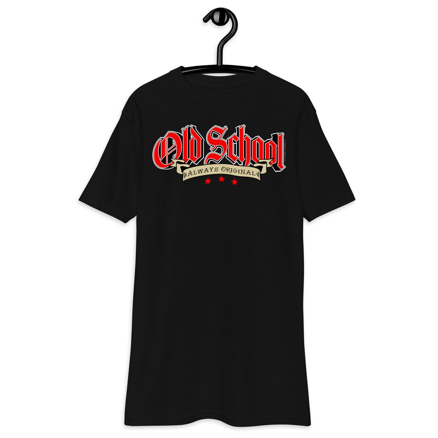 Front view of black "Old School Always Original" T-shirt featuring classic text design.