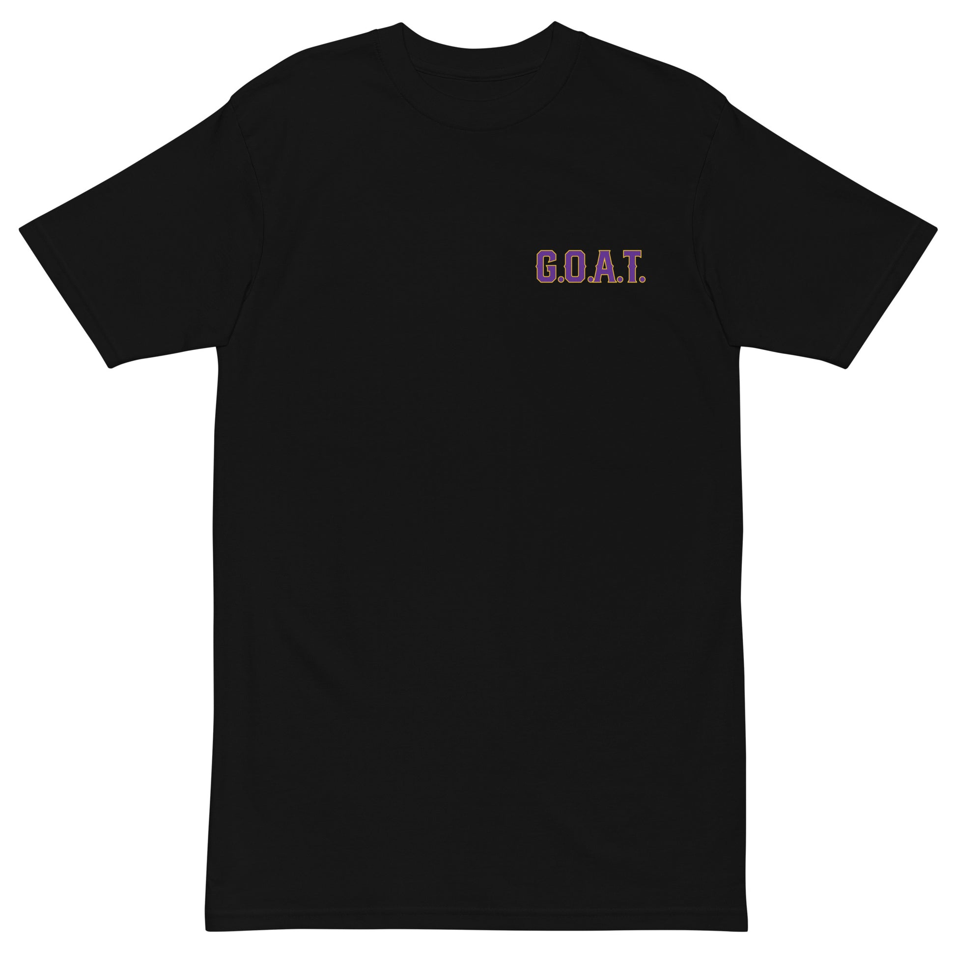 Front view of the G.O.A.T. T-Shirt in black, displaying the bold 'G.O.A.T.' text on the chest.