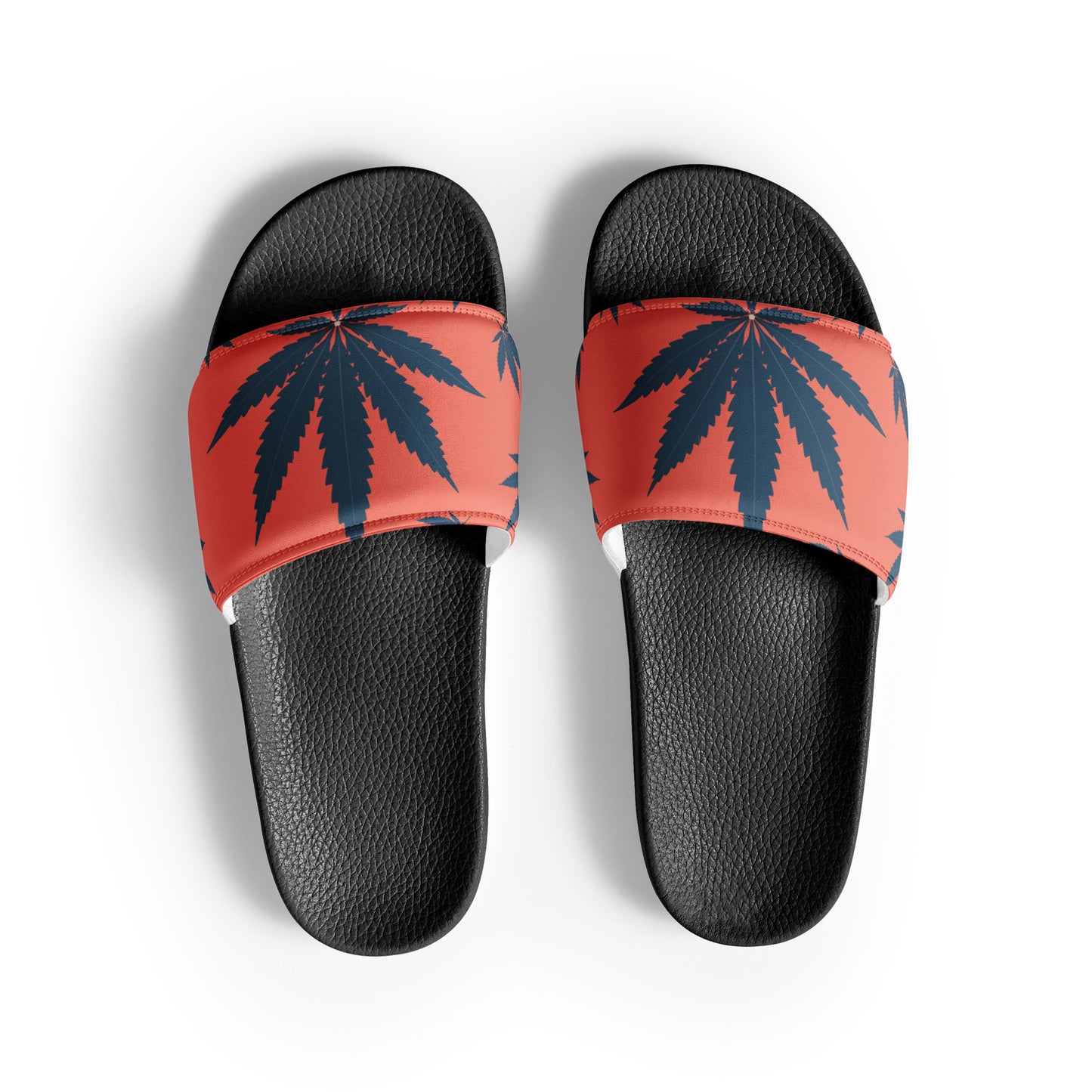 Close-up of the weed leaf slides showing the detailed pattern and durable stitching.