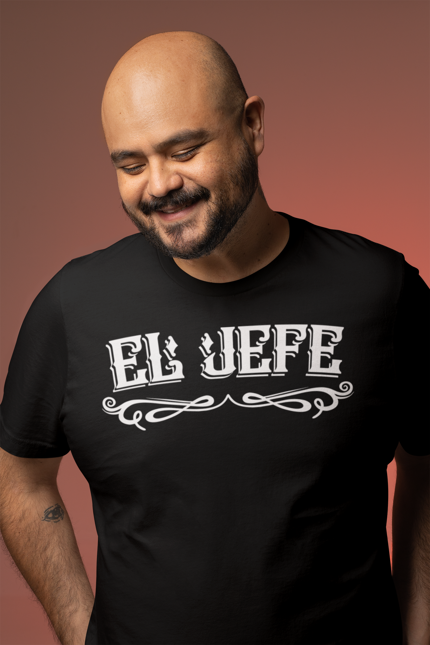 Model wearing the "El Jefe" T-shirt to show the relaxed fit and comfortable style.