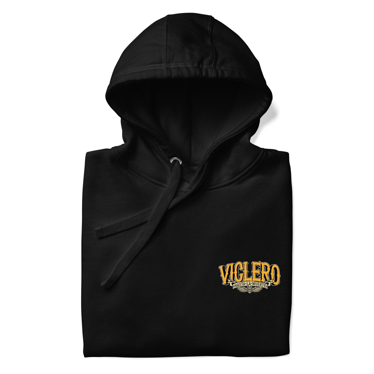 A detailed view of the Viclero Hasta La Muerte hoodie folded.