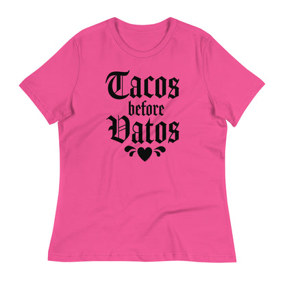 Tacos Before Vatos Women’s T-Shirt – Funny Chicana Graphic Tee