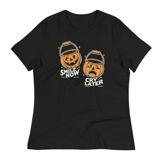 Smile Now, Cry Later Jack-o'-Lantern Halloween Women's T-Shirt – Retro Style