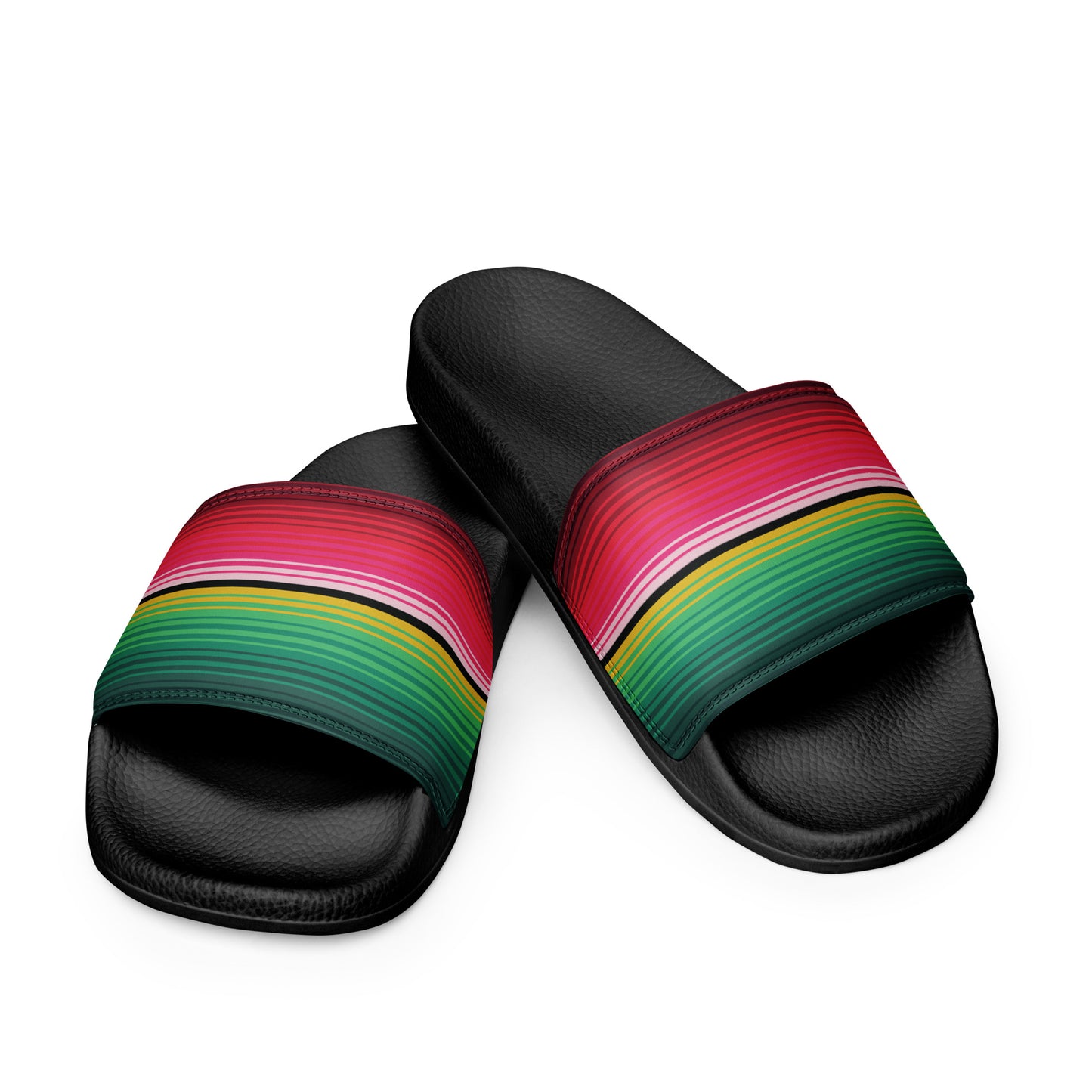 "Women’s Serape Style Slides in vibrant colors, showcasing Chicana pride."